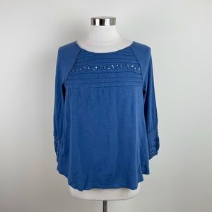 New Directions Blue Sequin Long Sleeve Top Women Large